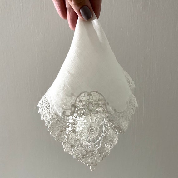 Vintage White Crochet Edged Handkerchief - image 6