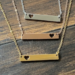 Personalized Horizontal Bar Necklace, Heart Necklace, Name Bar Necklace, Birthday Gift For Teens, Wife, Girlfriend, Best Friend, Anniversary