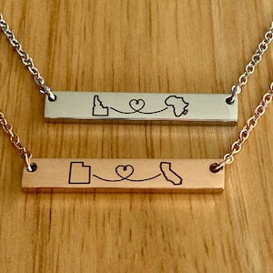 Personalized State Bar Necklace: Long Distance Friendship Jewelry