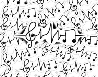 Music Note Heartbeat Sticker | Made with Waterproof Vinyl for Water Bottles, Laptops, and Notebooks