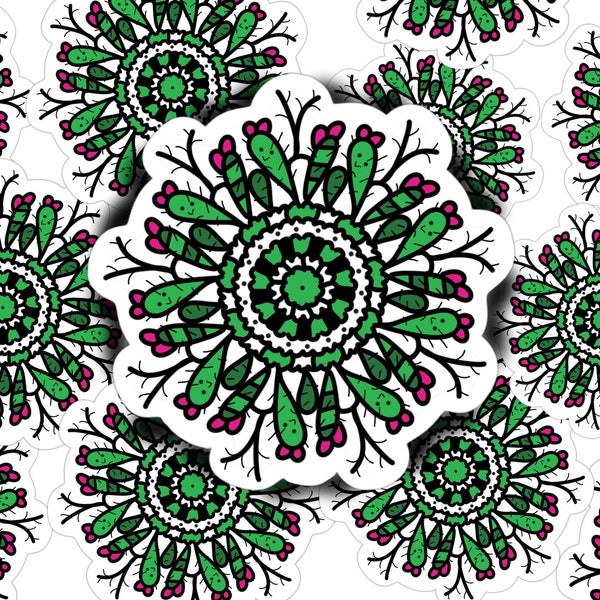 Succulent Cactus Mandala Sticker | Made with Waterproof Vinyl for Water Bottles, Laptops, and Notebooks