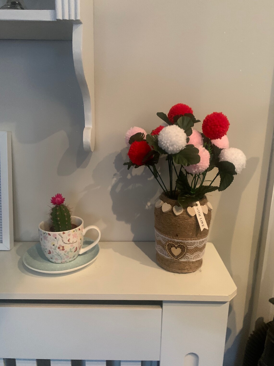 Handcrafted Pom Pom flowers and vase Etsy