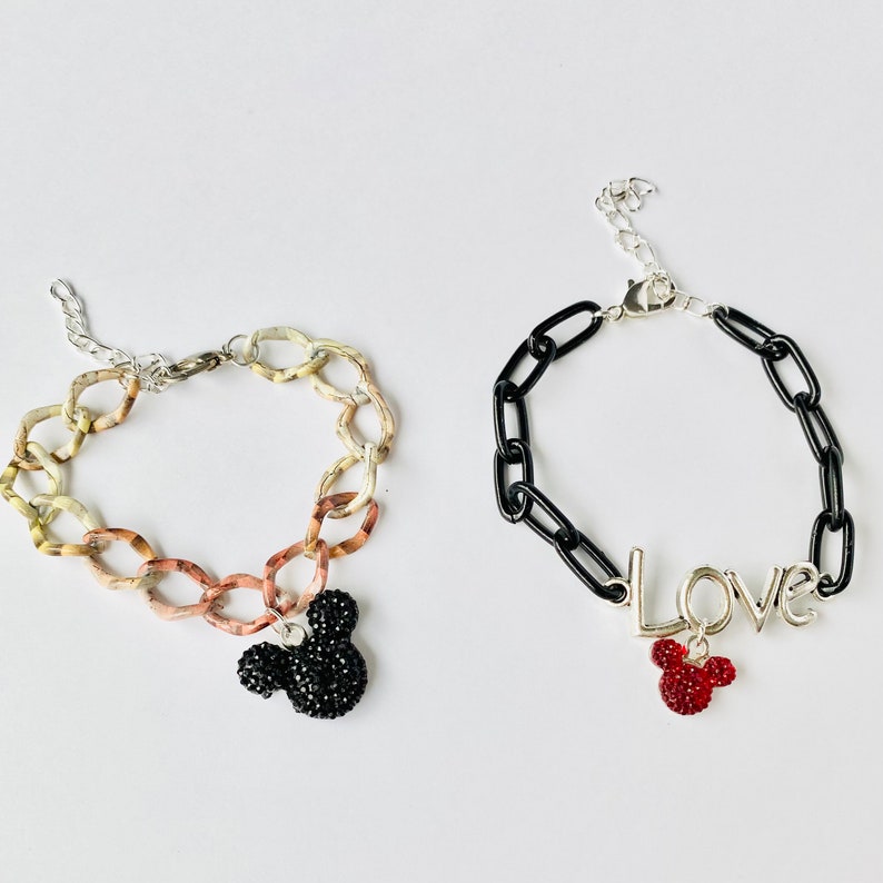 Disney inspired bracelet Disney bracelet. Mickey inspired thick chain charm bracelet Mickey bracelet