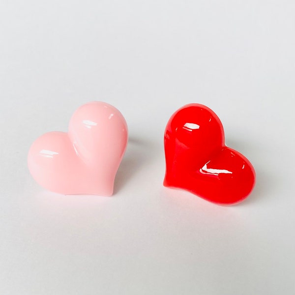 Puffy heart rings. Big heart jewelry. Heart statement rings. Red heart ring.