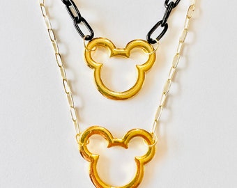 Gold plated Mickey inspired outline shape necklace. Gold necklace. Gold Mickey inspired chunky necklace.