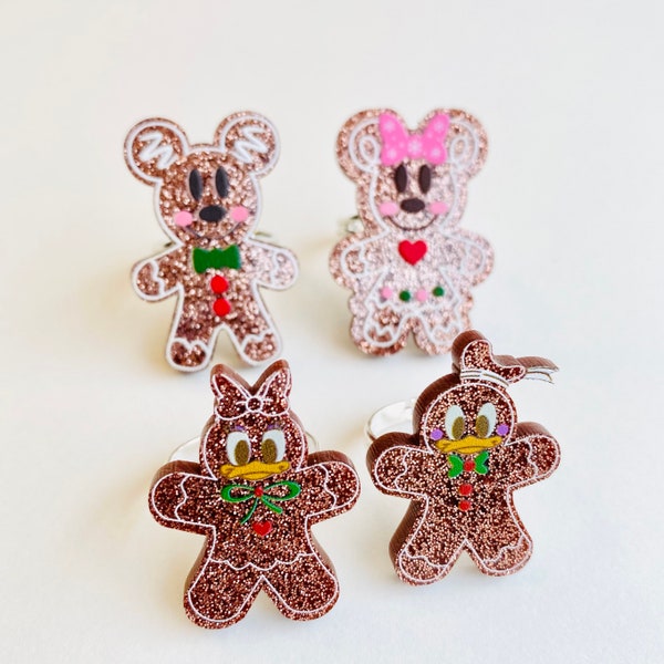 Mickey inspired holiday gingerbread adjustable ring. Christmas jewelry. Gingerbread Mickey ring.