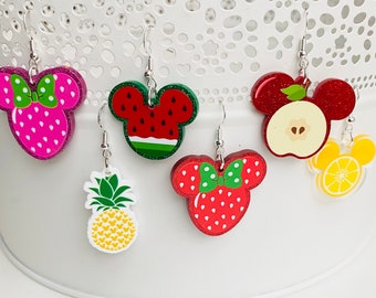 Mickey Mouse inspired acrylic Disney treats statement earrings. Food earrings. Mickey avocado earrings. Doughnut earrings