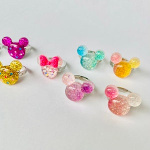Mickey or Minnie Inspired Glitter Adjustable Rings. Glitter Jewelry ...