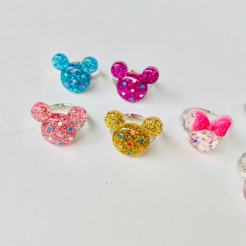 Mickey or Minnie Inspired Glitter Adjustable Rings. Glitter - Etsy