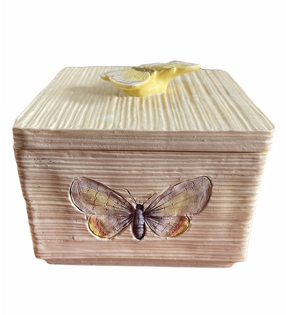 Arlene Brand Trinket Dish Boho Decor Vintage Wooden Butterfly Jewelry Box