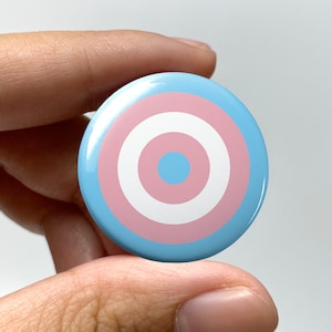 LGBTQ Circular Trans Pride Flag Pin-back Button | Circle Lesbian Gay Bisexual Trans Queer Trans Lives Matter Transgender MTF FTM Transition