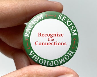 LGBTQ Intersectional "Recognize the connections" Pin-back Button  | Lesbian Gay Bisexual Trans Queer Rights Nonbinary Sapphic WLW Activism