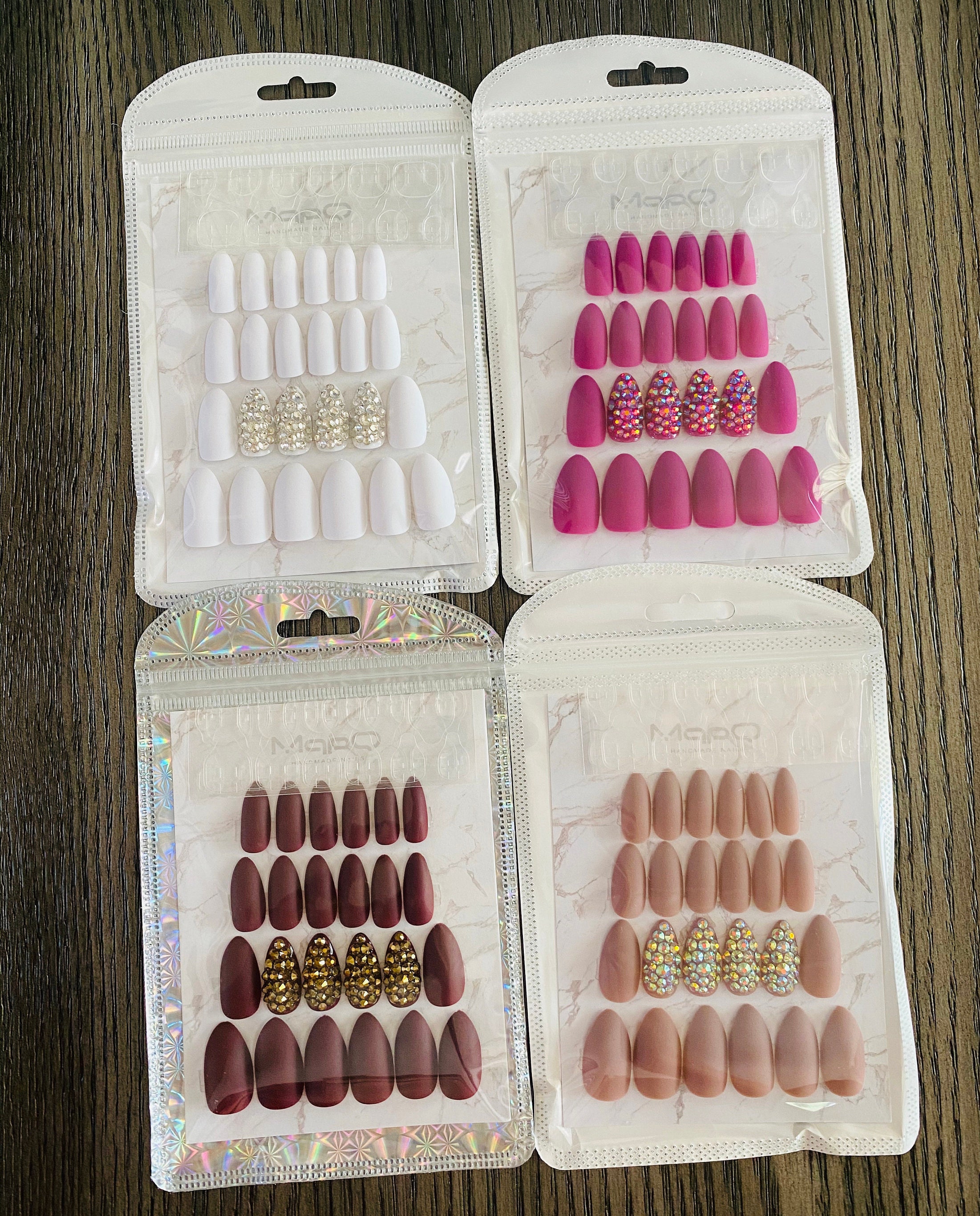 Almond Shape Crystal Press on Nails. 24 PCS Full Set. Etsy