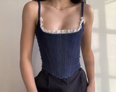 Vintage Blue Denim Corset Top Fairy Grunge Aesthetic Clothes Summer Sexy Bustier Crop Top Denim Tank Top