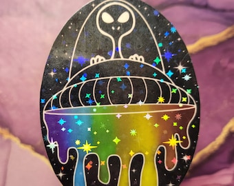 ALIEN UFO STICKER - Psychedelic Stickers - Alien Stickers - Laptop Stickers - Unique Alien Decal - Ufo Vinyl - Glossy Sticker - Galaxy Decal