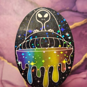 ALIEN UFO STICKER - Pegatinas psicodélicas - Pegatinas alienígenas - Pegatinas para portátiles - Calcomanía alienígena única - Vinilo ovni - Pegatina brillante - Calcomanía galaxy
