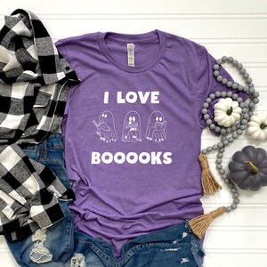 I Love Boooks Ghost Tee, teacher shirt, read more books, spooky season, ghost reading, ghost book worm, nerdy book tee, halloween book shirt