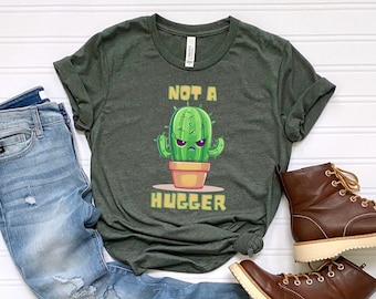 Inte en kramar-t-shirt, kaktusskjorta, introvert skjorta, växt-t-shirt, söt kaktusskjorta, rolig kaktusskjorta, gratis kramar, kaktus-t-shirt, sarkastisk skjorta