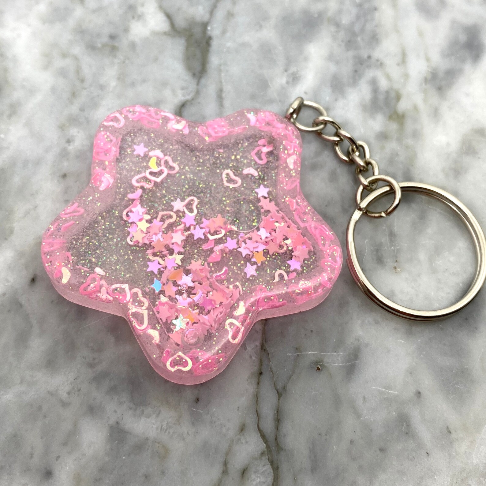 Pink Star Resin Shaker Keychain Etsy
