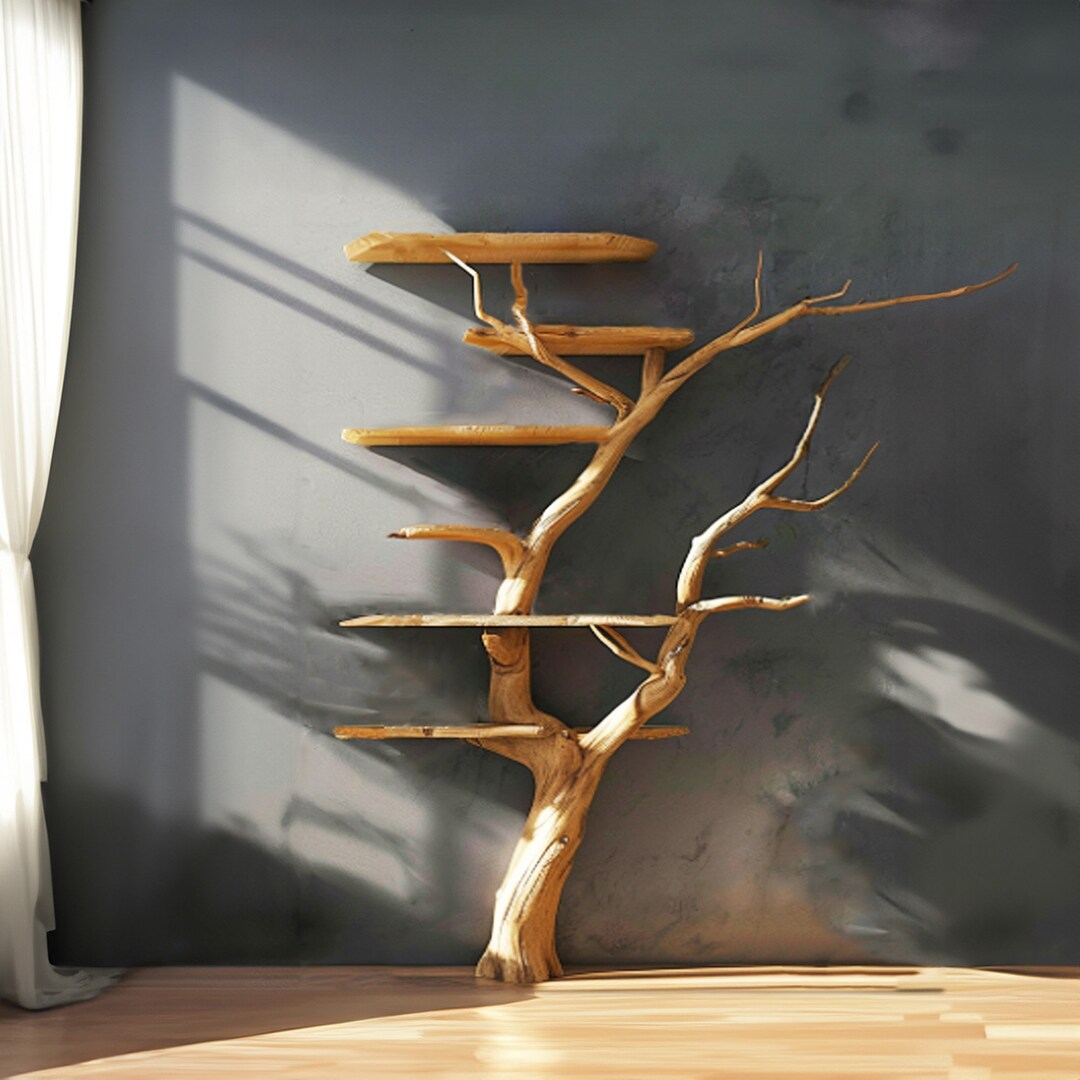 Tree Branch Shelves Wall Mount Live Edge Shelf Solid Wood Floating Book