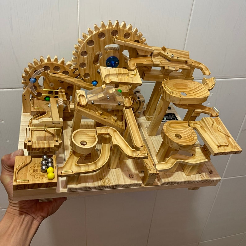 Wooden Marble Run Art Perpetual Motion Device the Etsy