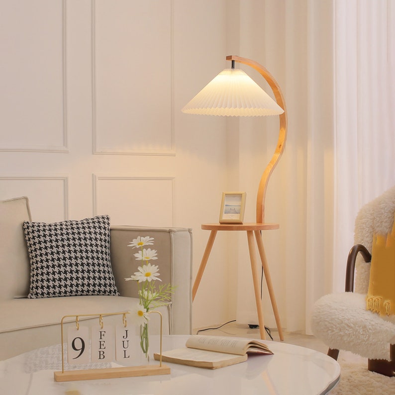 Floor Lamp With Shelves Wood Standing Lamp Shade Modern for Etsy