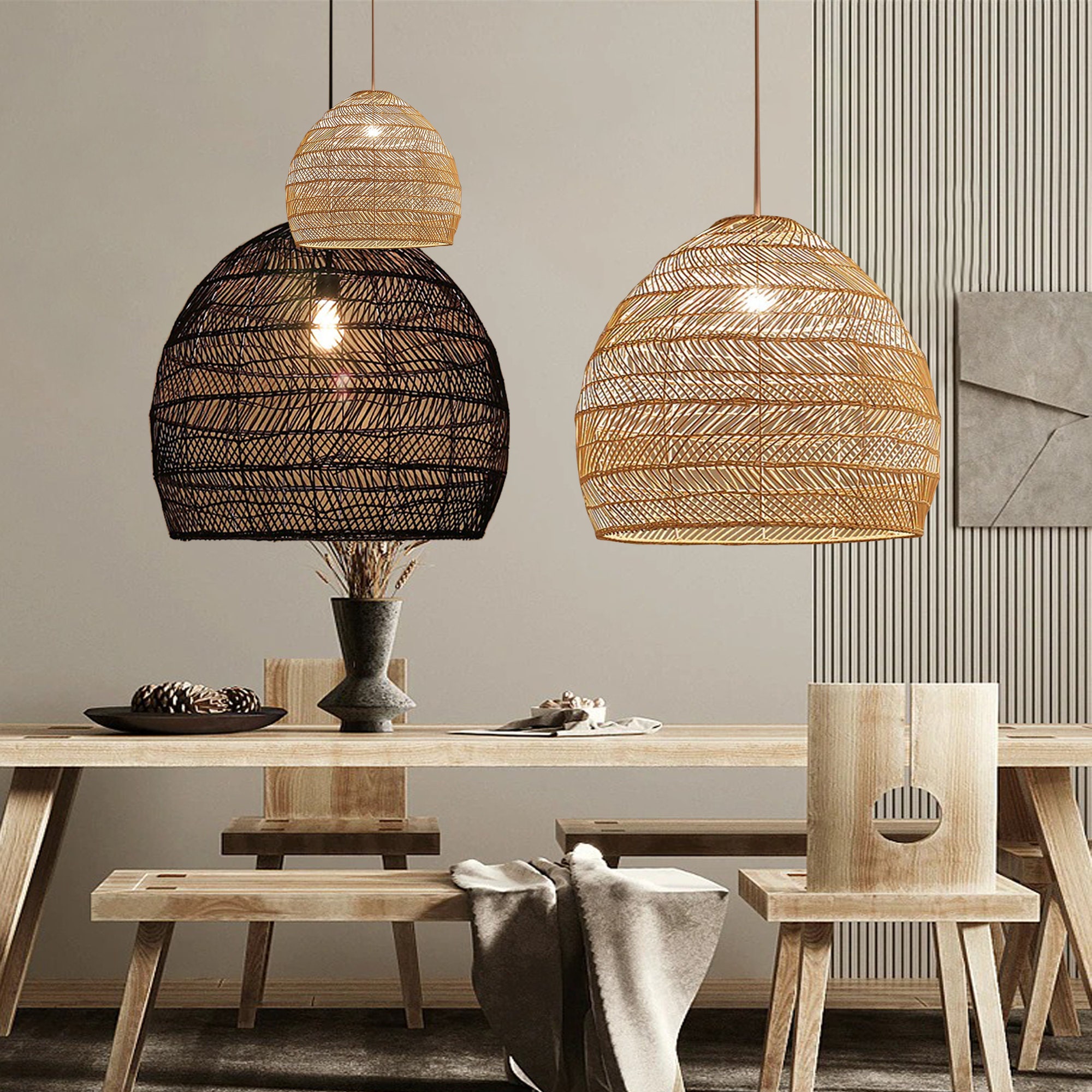 Wicker Pendant Lighting Woven Light Fixture Rattan Lamp Shade
