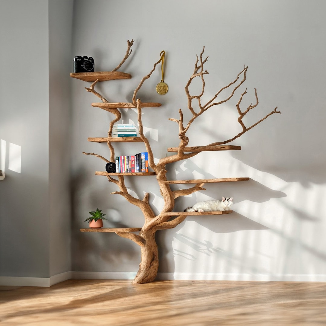 Tree Bookshelf Driftwood Branch Live Edge Floating Shelf Wall Mount ...