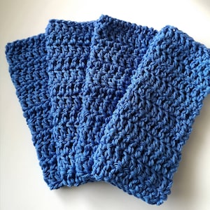 Set of 4 Cotton Dishcloths, Solid Colors, Crochet 100% Cotton Dishcloths, Hand Crocheted Blueberry