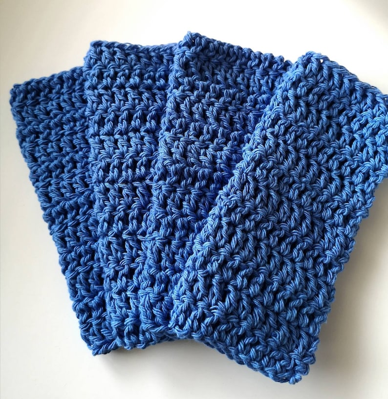 Set of 4 Cotton Dishcloths, Solid Colors, Crochet 100% Cotton Dishcloths, Hand Crocheted Blueberry