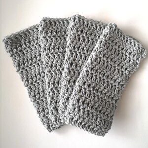 Set of 4 Cotton Dishcloths, Solid Colors, Crochet 100% Cotton Dishcloths, Hand Crocheted Light Grey