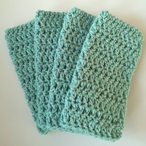 Set of 4 Cotton Dishcloths, Solid Colors, Crochet 100% Cotton Dishcloths, Hand Crocheted Sky
