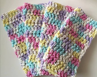 Lot de 4 lavettes en coton, multicolores, lavettes 100 % coton au crochet, crochetées à la main