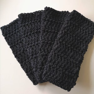 Set of 4 Cotton Dishcloths, Solid Colors, Crochet 100% Cotton Dishcloths, Hand Crocheted Black