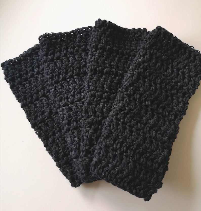 Set of 4 Cotton Dishcloths, Solid Colors, Crochet 100% Cotton Dishcloths, Hand Crocheted Black