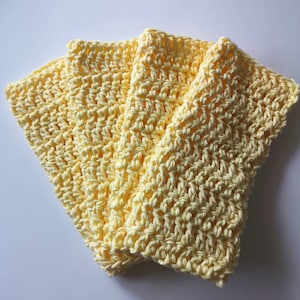 Set of 4 Cotton Dishcloths, Solid Colors, Crochet 100% Cotton Dishcloths, Hand Crocheted Light Yellow