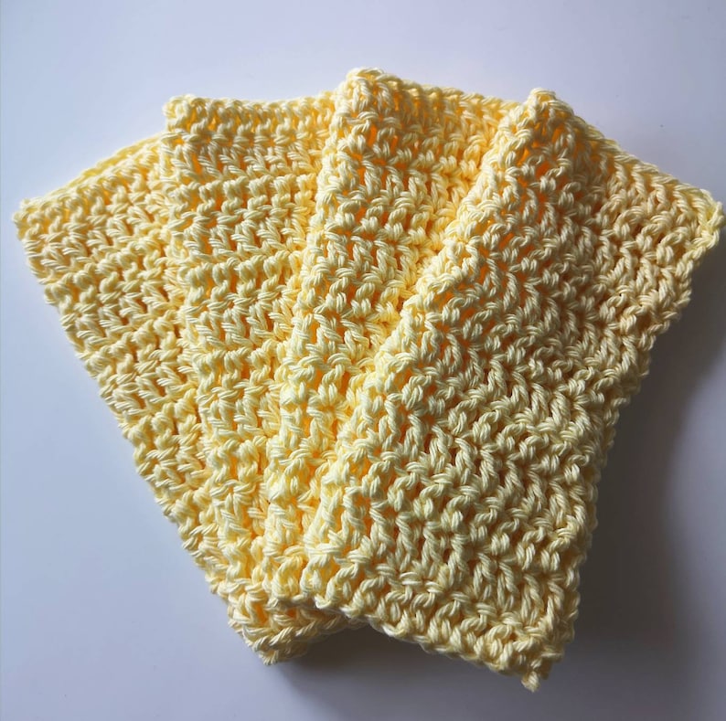 Set of 4 Cotton Dishcloths, Solid Colors, Crochet 100% Cotton Dishcloths, Hand Crocheted Light Yellow