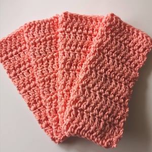 Set of 4 Cotton Dishcloths, Solid Colors, Crochet 100% Cotton Dishcloths, Hand Crocheted Coral Rose