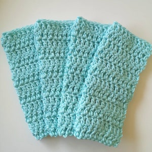 Set of 4 Cotton Dishcloths, Solid Colors, Crochet 100% Cotton Dishcloths, Hand Crocheted Robin Egg Blue