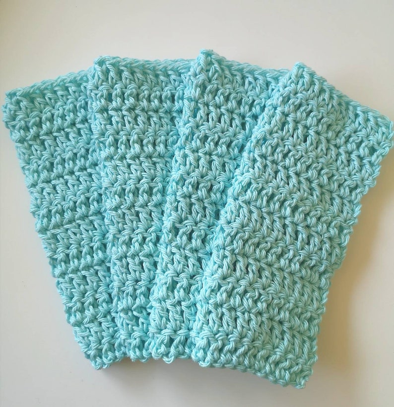 Set of 4 Cotton Dishcloths, Solid Colors, Crochet 100% Cotton Dishcloths, Hand Crocheted Robin Egg Blue