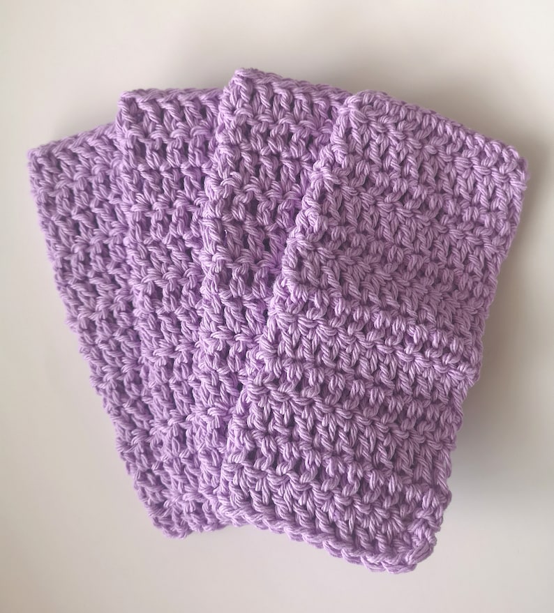 Set of 4 Cotton Dishcloths, Solid Colors, Crochet 100% Cotton Dishcloths, Hand Crocheted Lilac