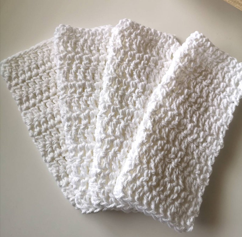 Set of 4 Cotton Dishcloths, Solid Colors, Crochet 100% Cotton Dishcloths, Hand Crocheted White