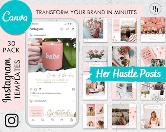 30 HER HUSTLE Instagram Post Templates - Canva, Instagram Feed, Social Media Templates, Insta Posts