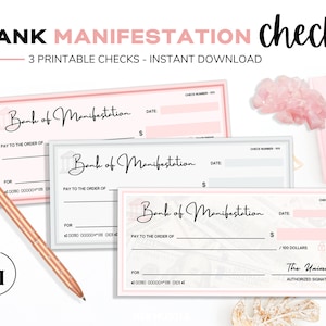 Printable Manifestation Checks - Law Of Attraction, Money Manifestation Checks for Vision Board, Canva Templates