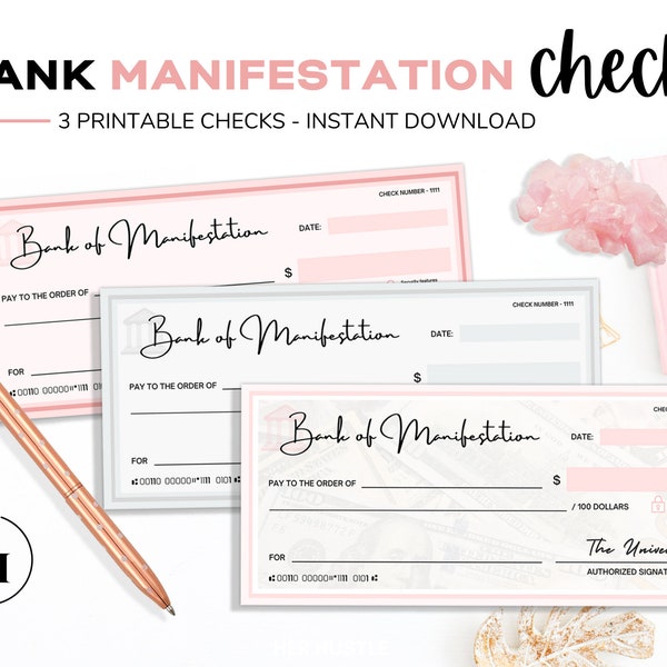 Printable Manifestation Checks - Law Of Attraction, Money Manifestation Checks for Vision Board, Canva Templates