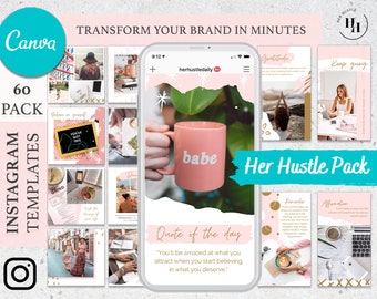 60x HER HUSTLE Instagram Template Bundle Canva, Instagram Stories, Social Media Templates, Insta Stories, Editable Story Templates