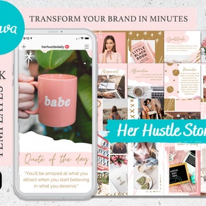 30 HER HUSTLE Instagram Story Templates, Instagram Canva Templates, Social Media Templates, IG Story Templates, Engagement Booster