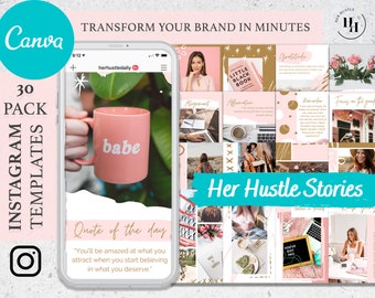 30 HER HUSTLE Instagram Story Templates, Instagram Canva Templates, Social Media Templates, IG Story Templates, Engagement Booster