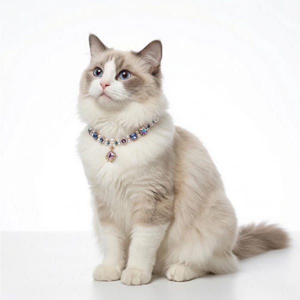 Double Strand Pearl Pet Necklace, Bling Crystal Cat Collar, Princess Formal Jewelry