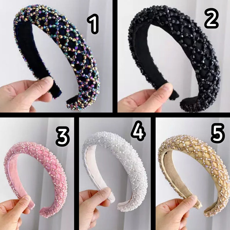 Rhinestone Velvet Padded Headband for Women Bejewelled Crystal - Etsy